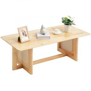 VEVOR Table basse en rotin , table basse rectangulaire en rotin tresse avec plateau en bois dehevea, table basse de rangement boheme moderne de 47