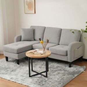 Hauss Spole - Canapé d'angle en l - Canapé 3 places, 166 x 118 x 77cm, coton et lin, pieds en plastique, gris clair