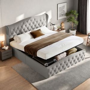 lit 2 Personnes 160x200 avec t&ecirc;te de lit et sommier,Lit double capitonn&eacute; avec rangement,Cadre de lit 160x200 avec sommier &agrave; lattes,velours,lit