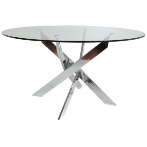 RITHA - Table Ronde 120cm Pieds Chromés et Plateau en Verre