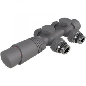 Robinet de radiateur, robinet d'équerre, robinet thermostatique, kit radiateur multibloc avec régulateur de température (gris fumé)