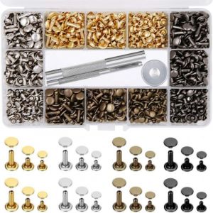 480 Ensemble Rivets en Cuir 4 Couleurs Double Cap Rivets pour Cuir 3 Tailles Double Rivet Goujons Tubulaires en M&eacute;tal pour Bricolage Artisanat en