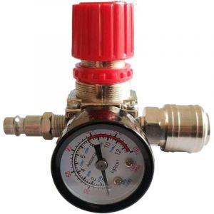 R&eacute;gulateur de Pression du Compresseur d'air 1/4" D&eacute;tendeur Pneumatique,Valve de R&eacute;gulation de Pression Avec Raccord 180psi 12bar(Valve &agrave; trois voie)