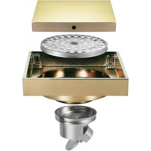 Siphon de Sol Or Cach&eacute; Drain de Plancher Carr&eacute;e Laiton Caniveau de Douche Anti-Odeur Drain De Douche pour WC Salle de Bain Cuisine,100 x 100 mm