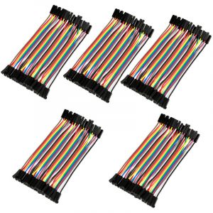 Lot de 5 c&acirc;bles de connexion color&eacute;s de 11,5 cm, 40 broches femelles vers femelles, pour plaque d'essai.