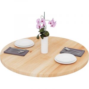 Plateau de table rond 90 cm en bois naturel Dessus rond de table &agrave; manger, de cuisine, de bistrot &Eacute;paisseur : 40 mm Couleur : Naturel - Lamo