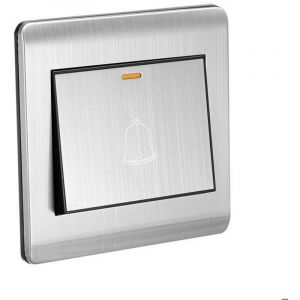 Interrupteur de sonnette de porte AC 250V 16A 86mm x 86mm Panneau inox Bouton-poussoir carr&eacute; r&eacute;initialisable mural