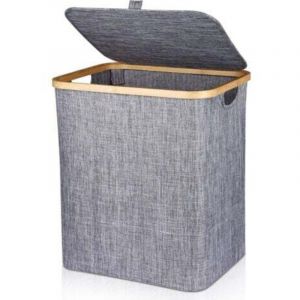 Panier &agrave; Linge 60L Corbeille &agrave; Linge Pliable Panier &agrave; Linge en Bambou Bo&icirc;te &agrave; Linge avec Couvercle & Poign&eacute;e, Panier &agrave; Linge Sale Rectangulaire pour