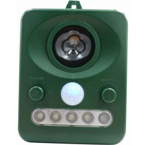 Shining House - Repulsif d'oiseaux a ultrasons solaire exterieur, double charge solaire, conception etanche, batterie integree, vert herbe