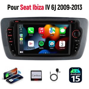 Autoradio Android 15.0, Bluetooth, GPS, navigation, Wi-Fi, &eacute;cran tactile, pour Seat Ibiza 6J (2009-2013) - 2+32G