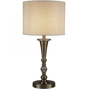 Lampe de chevet métal tissu Ø 30 cm 62 cm en laiton antique naturel E27 lampe de table classique ronde