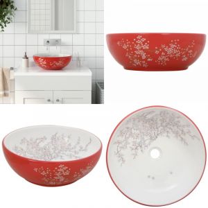 Vasque &agrave; poser blanc et rouge rond &Phi;41x14 cm c&eacute;ramique - Lavabo Design - Lavabo C&eacute;ramique - Lavabo Suspendu - &Eacute;vier Salle De Bain - Meuble Salle De