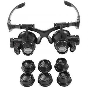 Loupe de lunettes professionnelle pour r&eacute;paration, loupe led nouvelle t&ecirc;te portant une loupe lentille de lecture mains libres double &oelig;il montre