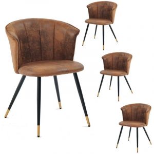 MEUBLES COSY Lot de 4 Fauteuils Chaises de salle à manger vintage DONCIC en microfibre Marron