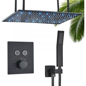 Colonne de douche Hydromassage Deluxe led pour montage au plafond 40 x 80 cm Tête de douche cascade avec douchette à main Système de douche, robinet