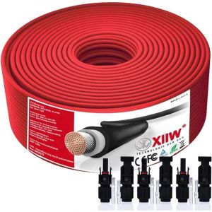 C&acirc;ble Solaire 10mm&sup2; 100m IP67 &Eacute;tanche 9AWG max1800V Cable de Rallonge Photovolta&iuml;que Panneau Solaire C&acirc;ble d'extension avec Connecteurs Rouge