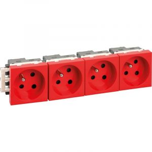 Eur Ohm - Bloc prise courant détrompées 2P+T rouge (sans détrompeur) - optima 4 prises