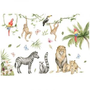 Stickers Muraux Animaux de la Jungle Autocollants Muraux Mural Stickers Safari Singe pour Chambre Enfants B&eacute;b&eacute; P&eacute;pini&egrave;re Salon 2PCS