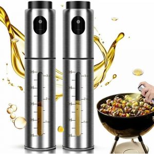 Lot de 2 vaporisateurs d'huile, pulv&eacute;risateur de cuisine en acier inoxydable, pulv&eacute;risateur d'huile d'olive portable avec 2 balances, parfait pour la