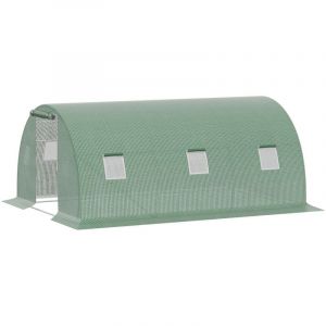 Serre de jardin Serre de jardin tunnel 13,5 m&sup2; 6 fen&ecirc;tres porte zipp&eacute;e enroulable ch&acirc;ssis acier galvanis&eacute; b&acirc;che PE 4,5 x 3 x 2 m vert