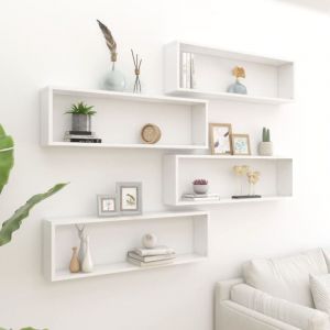 Design In - Lot de 4 Étagères cube murales,Étagère suspendue,Etagères Flottantes blanc brillant bois d'ingénierie CFW88970