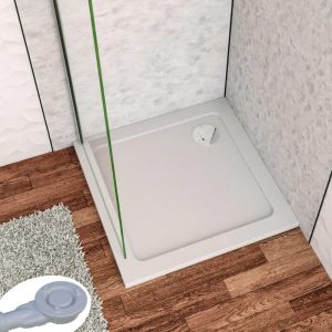 Aica Sanitaire - Receveur de douche &agrave; l'italien 80x80cm H.3cm, blanc, carr&eacute;, avec une bonde H.55mm Design ultra-mince, Bac &agrave; douche extra-plat en