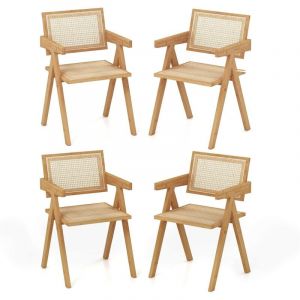 Relax4life - Lot de 2 Chaise Salle a Manger en Bambou, Chaise Cannage Rotin avec Accoudoirs, Dossier Incurvé, Chaise Bois Chandigarh pour Salon Café