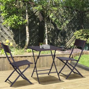 Salon de jardin avec 2 chaises pliant en polyrattan marron