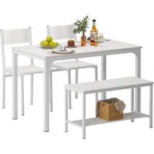 Soges - Ensemble de Salle à Manger 4 pièces Table de Salle à Manger Meubles de Salle à Manger 2 chaises et Banc avec étagère en Bois et Structure en