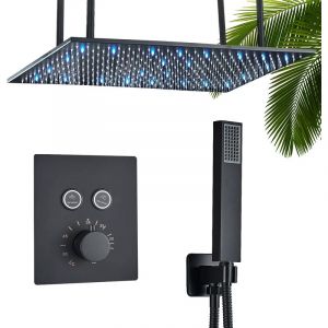 Colonne de douche hydromassante led montage au plafond 40 x 80 cm douche de pluie corps entier syst&egrave;me de douche de pluie, noir ensemble de douche