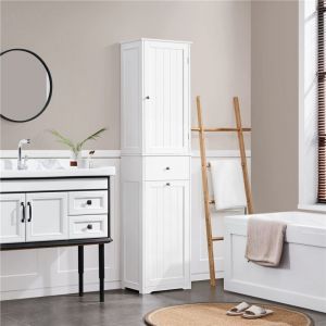 Yaheetech - Meuble Colonne Salle de Bain Armoire avec 1 Panier à Linge 1 Tiroir 2 Étagères Ajustables 45 × 30 × 180 cm Blanc
