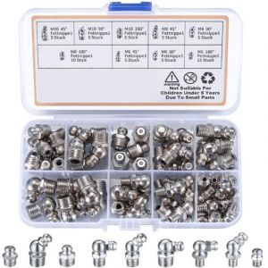 Amrinugl - 60 Pièces Assortiment de Graisseurs, Filetés de Graissage, M6 M8 M10 Raccords de Graisse, Raccords Filetage Mâle Graisseurs droit/45°/90°