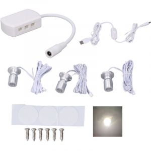 Mini LED Spot Lights 5V USB Vitrine Lumi&egrave;re d'affichage 1 &agrave; 3 Lumi&egrave;re de petit meuble dimmable argent clair naturel