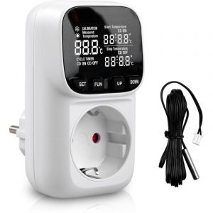 Prise thermostatique, r&eacute;gulateur de temp&eacute;rature num&eacute;rique, prise 230 V, avec capteur et sonde, &eacute;cran LCD, r&eacute;gulateur d'humidit&eacute;, chauffage