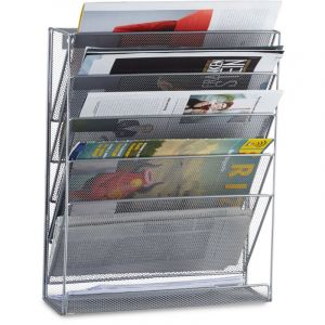 Porte-revues mural porte-journaux porte-magazines 6 casiers HxlxP: 40 x 32 x 10 cm , argent - Relaxdays