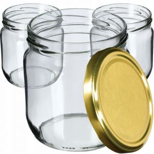 Lot de 24 bocaux à confiture 425 ml avec couvercles à visser, bocaux à confiture, confitures, miel (dorés) - Kadax