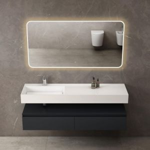 Mai&mai - Meuble de Salle de Bain Gris Noir Mat Ensemble de 3 Pi&egrave;ces Meuble avec Lavabo 150cm et led Miroir Design Up avec 2 Grands Tiroirs