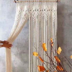 Gabrielle - Tapisserie de rideau de porte tissée à la main, rideau de porte en dentelle tissée de style bohème, rideau tissé en coton fait main, fond