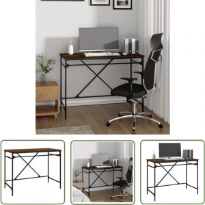 The Living Store - Bureau ch&ecirc;ne marron 100x50x75 cm bois d'ing&eacute;nierie et fer - Bureau Industriel - Bureau Ch&ecirc;ne Marron - Bureau Informatique - Meuble