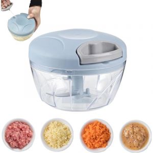 Hachoir Oignon Manuel, 500ML Mini Hachoir Manuel Avec 3 Lames en Acier Inoxydable, Mixeur Manuel, coupe oignon manuel pour Herbes, Persil, Legumes,