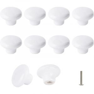 Lot de 10 Bouton En Céramique Blanc, Céramique Poignée Porte, Rétro Rond En Céramique Armoire Tiroir Cuisine Poignée De Traction 32mm Avec 3 tailles