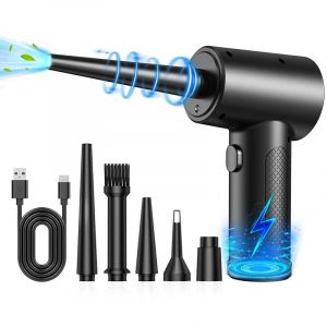 Soufflette Air Comprim&eacute;, 3 Vitesses 91 000 tr/min Bombe Air Sec Souffleur PC, Depoussierant Ordinateur Rechargeable par USB Avec Batterie 6000mAh
