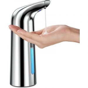 Distributeur Savon Automatique 4 Niveaux R&eacute;glables Distributeur Savon Electrique avec Capteur IPX6 (400ml - Argent)