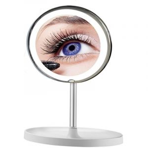 Miroir grossissant 20cm Diam&egrave;tre pivotant &agrave; 360 degr&eacute;s grossissement 10x fixation pliable murale miroir maquillage avec lumi&egrave;re