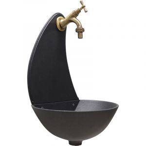 Fonderia Bongiovanni - Fontaine murale Luna de couleur fonte avec robinet en laiton bruni pour la maison et le jardin