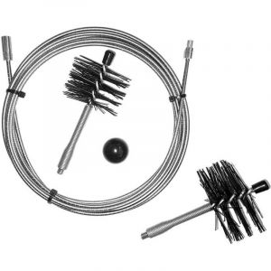 Kit de nettoyage pour chemin&eacute;e Po&ecirc;le &agrave; granul&eacute;s : 1 rallonge inox plastifi&eacute; de 6 m&egrave;tres, 2 brosses en nylon haute performance (80 et 100 mm), et 1