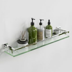 &Eacute;tag&egrave;res de Salle de Bain &Eacute;tag&egrave;re de Douche en Verre &Eacute;tag&egrave;re Murale Rangement Douche avec Tablette, Verre Tremp&eacute; Rectangulaire, Finition Chrome Poli,