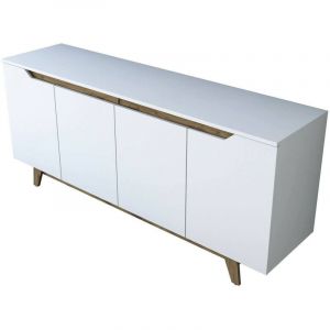Dmora - Buffet Nusakan, Buffet du salon, Commode de salon, Garde-manger de cuisine, 180x45h79 cm, Blanc et Noyer, avec emballage renforcé