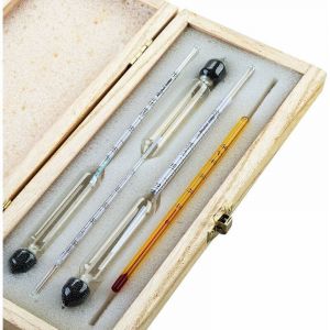 Alcoom&egrave;tre P&egrave;se-Alcool Professionel &ndash; Set de 3 Hydrom&egrave;tres &agrave; Graduation de 0 &agrave; 100% + Thermom&egrave;tre pour Mesurer la Teneur en Alcool du Eau-de-Vie,