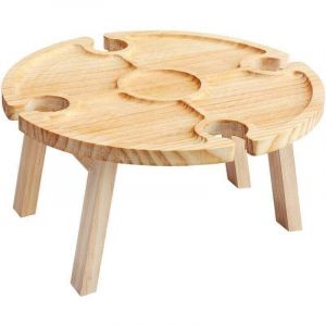 UlisemTable &agrave; vin Portable pour l'ext&eacute;rieur, Mini Table de Camping, Table de Pique-Nique, Ronde en Bois, Portable, pour l'ext&eacute;rieur, Pliable, Petite